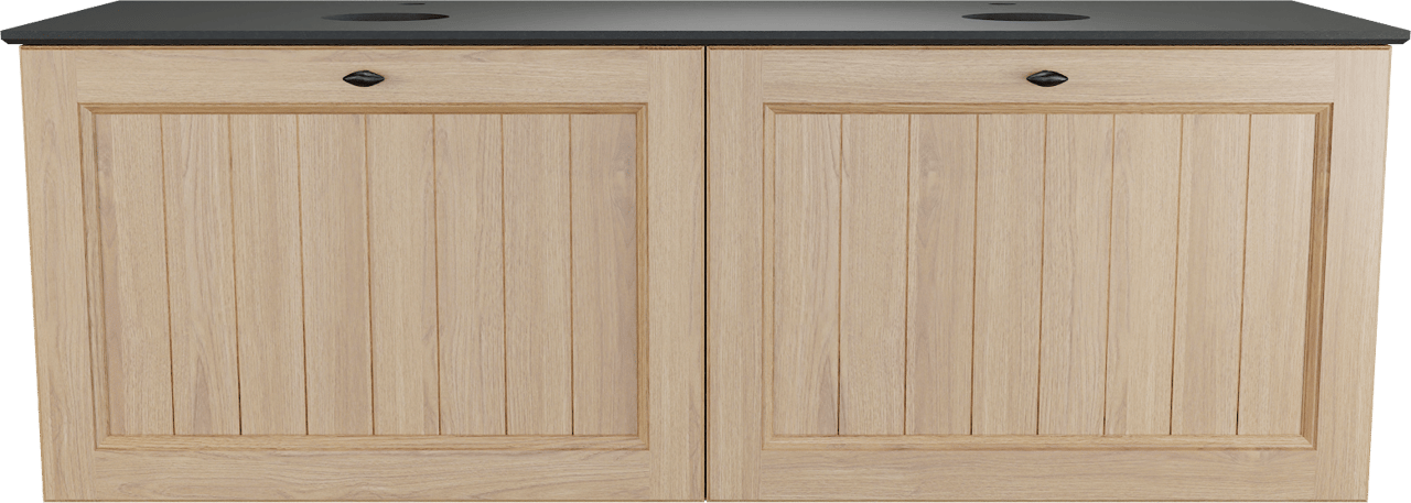 Balmani Lemon zwevend badkamermeubel 150 x 55 cm, fineer natuur eik met Facetta dubbel tablet in graniet zwart