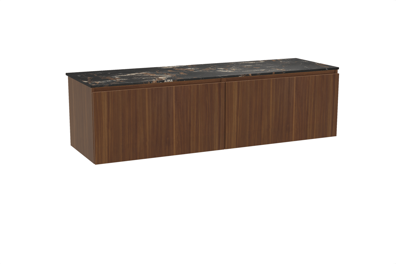 Balmani Sfera meuble salle de bains suspendu 180 x 55 cm noyer américain avec Stretto tablette simple ou double en marbre portoro gold