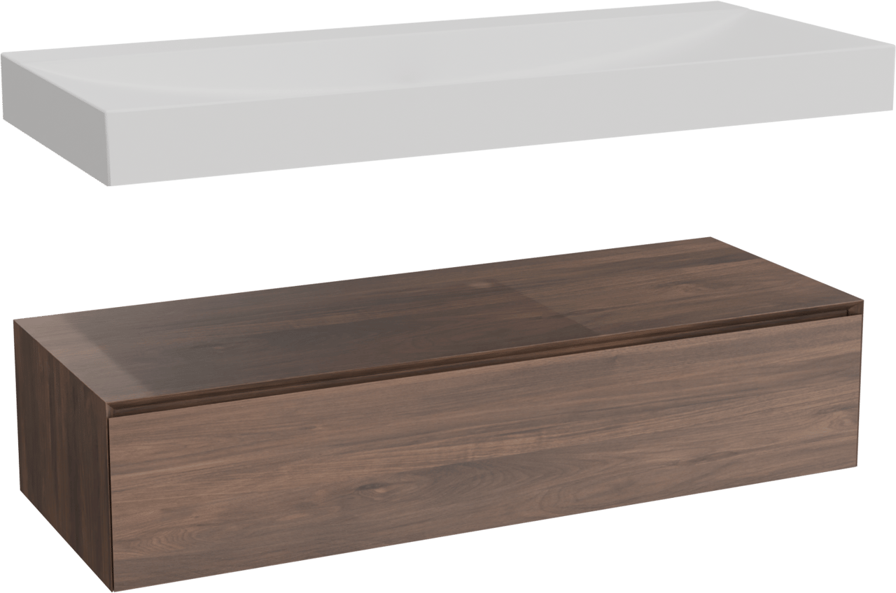 Balmani Mitra Elements meuble salle de bains suspendu 135 x 55 cm noyer américain avec Wave lavabo simple pour 2 trous de robinet en solid surface blanc mat