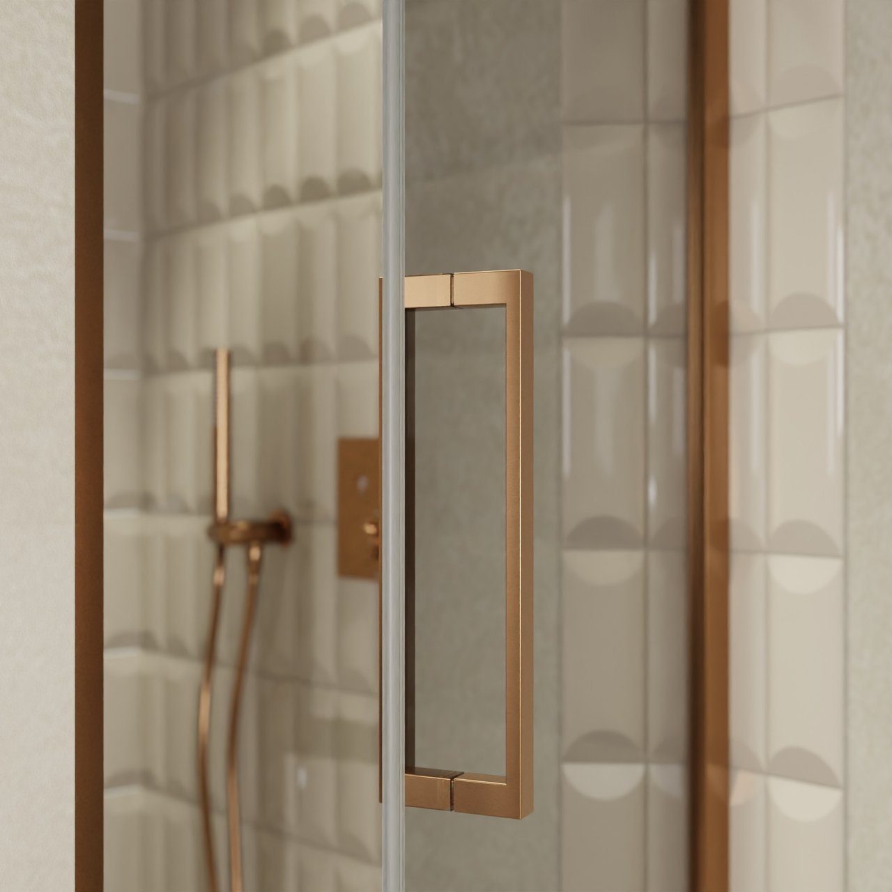 Balmani Senses Design porte pivotante à droite 90 cm x 210 cm verre Miroir Reflex, Profil Brushed Rosegold, coating inclus
