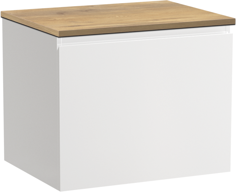 Linie Lado zwevend badkamermeubel 60 x 46 cm glanzend wit met Lado enkel tablet in melamine natuur eik