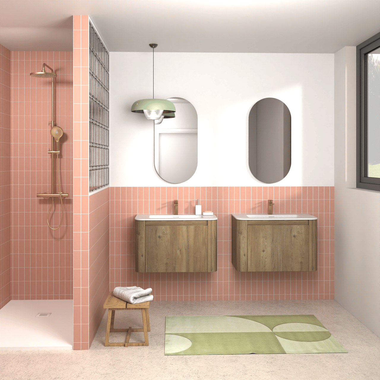 Storke Soft zwevend badkamermeubel 80 x 46 cm ruwe eik met Mata Soft enkele wastafel in solid surface mat wit