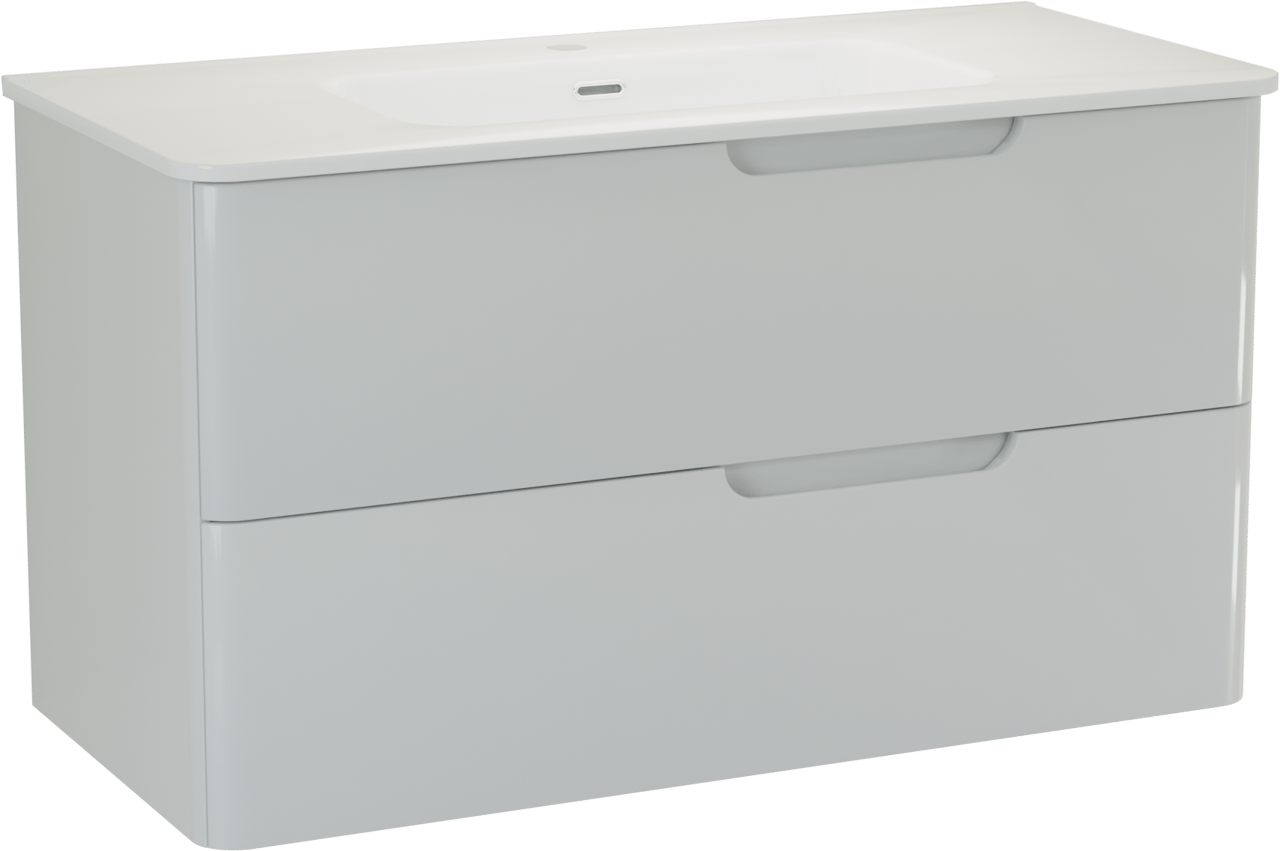 Linie Curvo meuble salle de bains suspendu 100 x 46 cm blanc brillant avec Baro Curvo plan simple en porcelaine blanc brillant