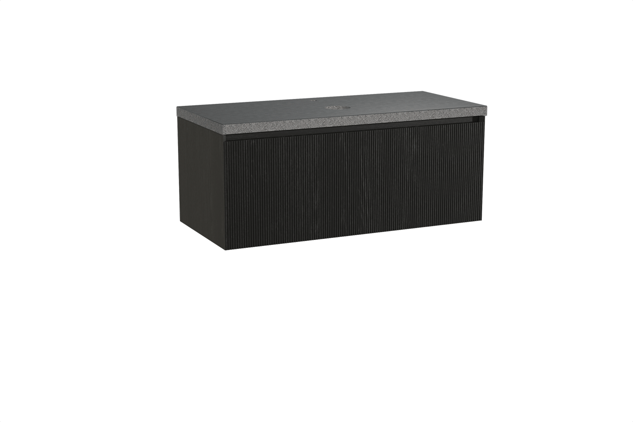 Balmani Fila meuble salle de bains suspendu 120 x 55 cm chêne noir avec Rock tablette simple en granit noir, Nervure gauche symétrique verticale