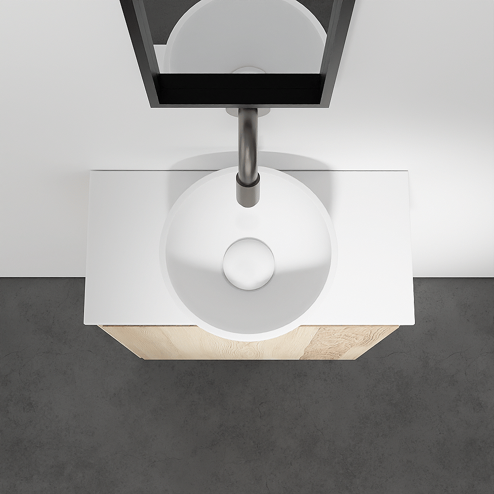 Balmani Mitra meuble wc suspendu 42 x 21 cm chêne naturel avec Facetta tablette et Jazz vaque à poser en Solid Surface mat