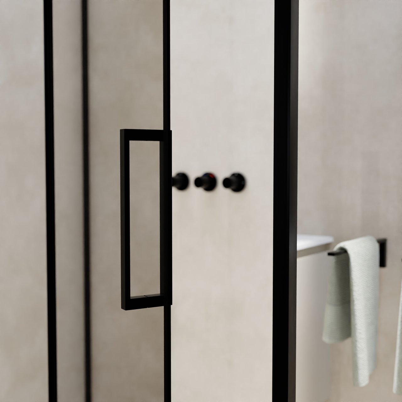 Balmani Senses Design douchehoek met linkse draaideur en vaste zijwand, 140 x 70 cm, Helder glas, Zwarte profielen