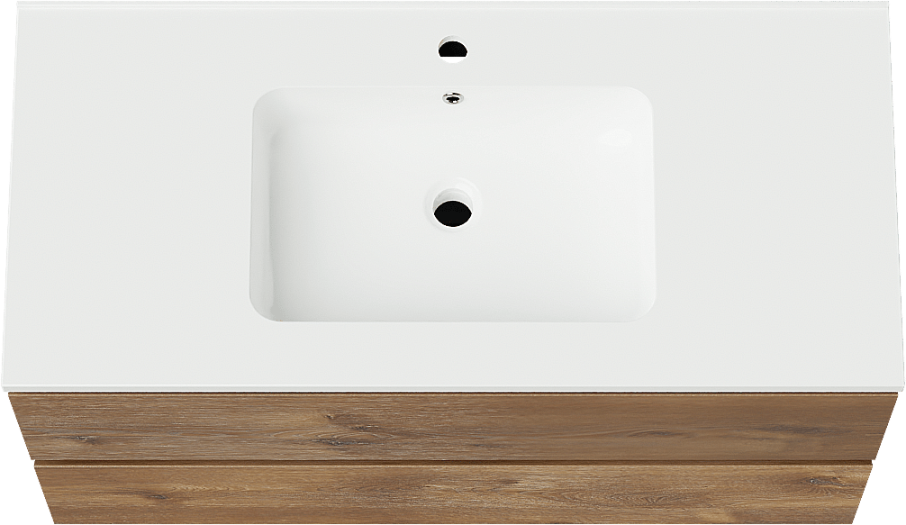 Linie Lado meuble salle de bains suspendu 100 x 46 cm chêne brun avec Vano plan simple en marbre composite blanc brillant