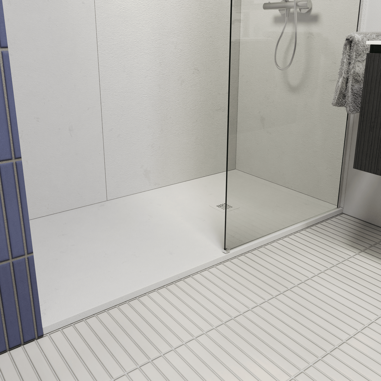 Luca Varess Classy douchebak 170 x 90 cm composietmarmer mat wit rock structuur