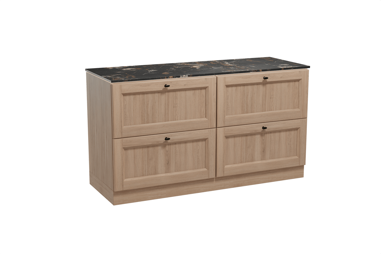 Balmani Lemon meuble salle de bains à poser 150 x 55 cm chêne vieilli avec Stretto tablette simple ou double en marbre portoro gold