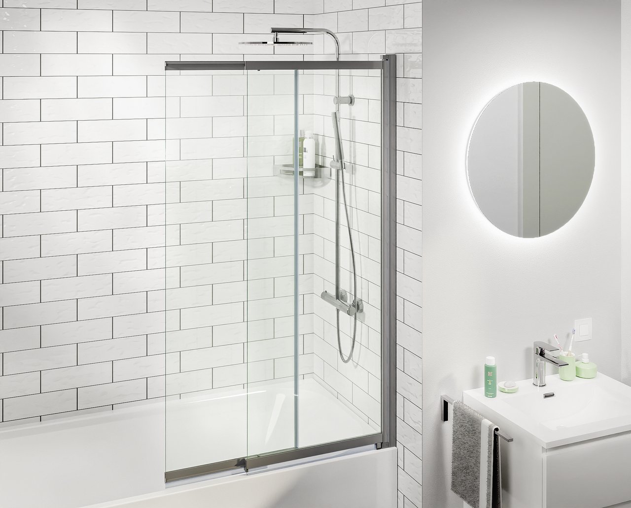 Luca Varess Vetras uitschuifbare badwand 100 cm helder glas glanzend zilver profiel