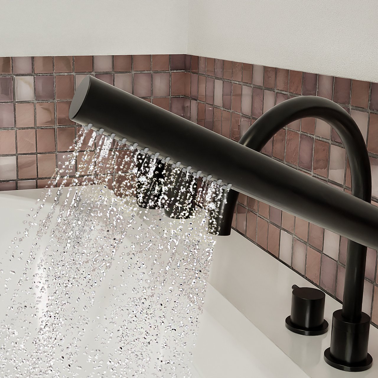 Blaufoss Round robinet baigNoire sur gorge 5 trous avec douchette Noir Mat