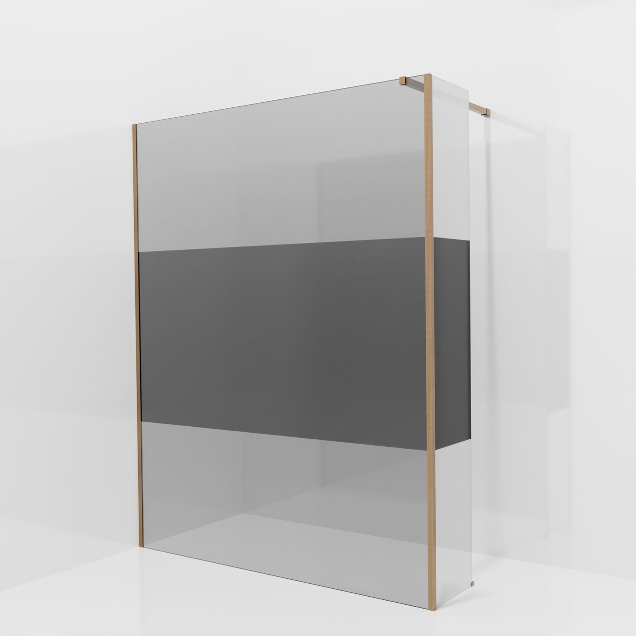 Balmani Modular Walk-In Dusche mit fester Seitenwand: 160 x 200 cm, Rauchglas mit mattiertem Streifen, Profil Brushed Rosegold