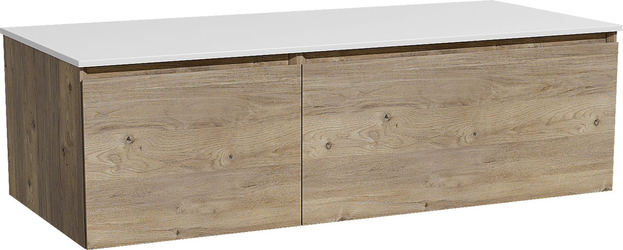 Storke Edge zwevend badmeubel 120 x 52 cm ruw eiken met Tavola enkel of dubbel wastafelblad in solid surface mat wit