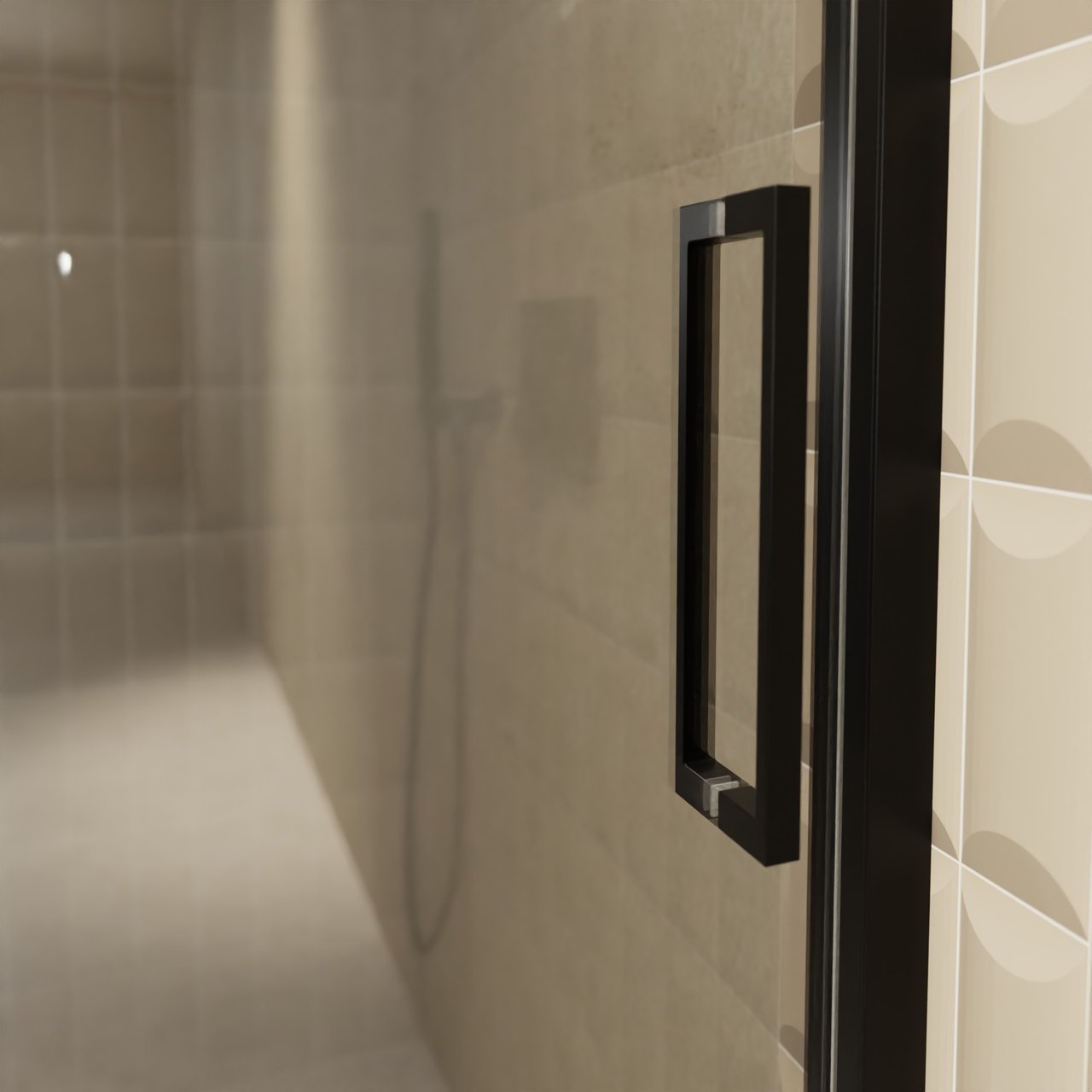 Balmani Senses Design porte coulissante à gauche 160 cm x 210 cm verre miroir reflex, Profil noir