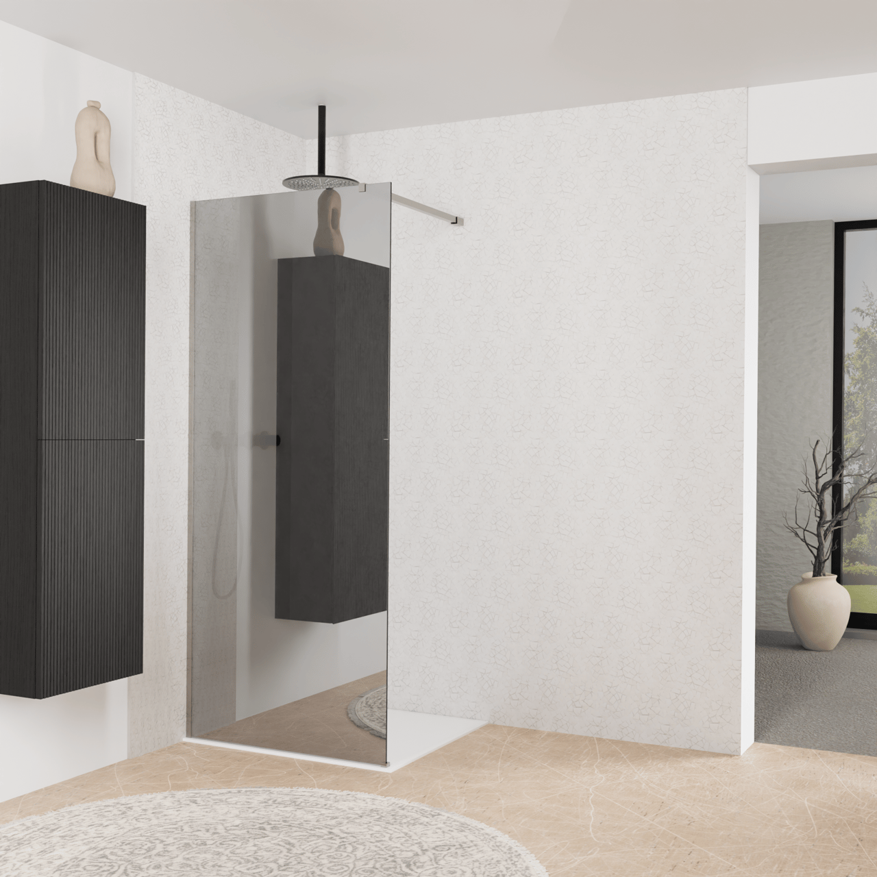 Balmani Modular Walk-In Dusche: 90 x 200 cm, Reflex-Spiegelglas, inklusive Coating, Profil Brushed Inox