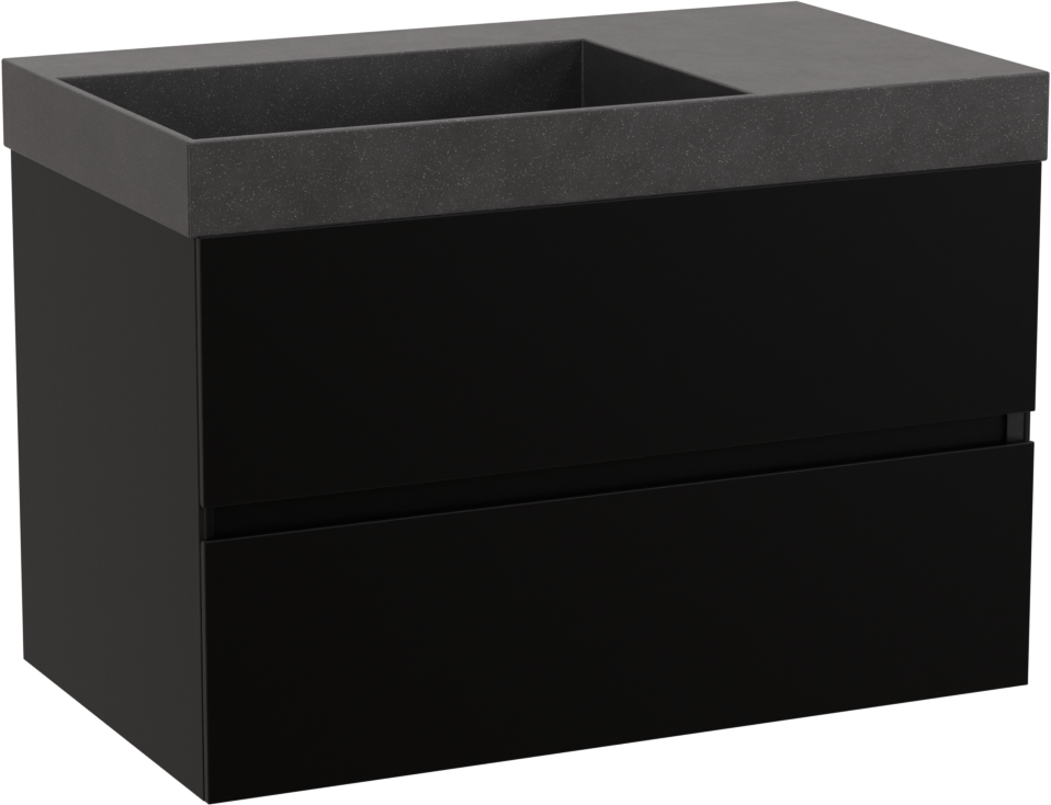 Storke Edge meuble salle de bains suspendu 80 x 46 cm noir mat avec Jura plan vasque asymétrique à gauche en quartz noir mat