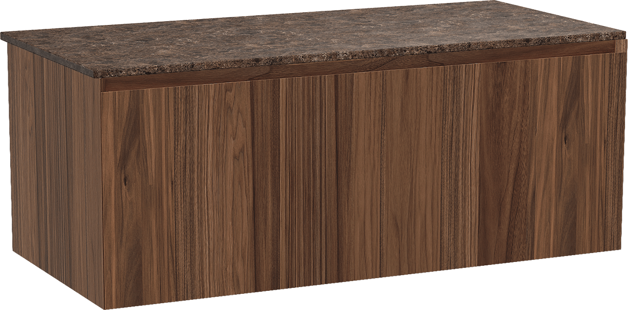 Balmani Idra zwevend badmeubel 120 x 55 cm notenhout met Stretto enkel of dubbel wastafelblad in marmer dark emperador