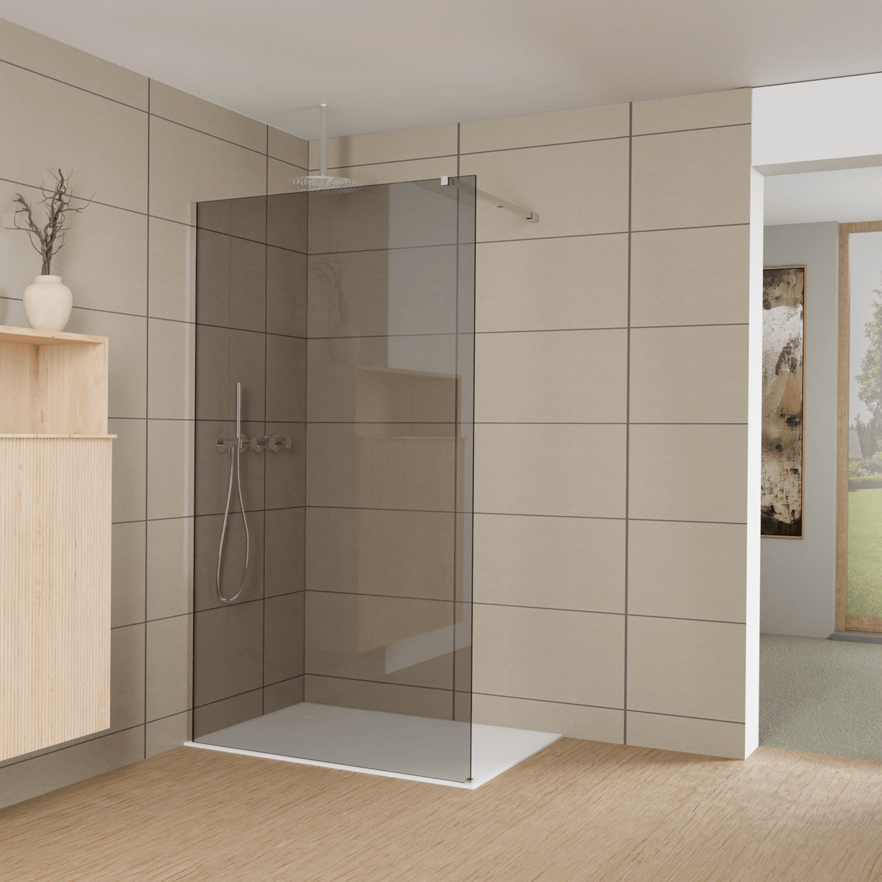 Balmani Modular douche à l'italienne: 120 x 200 cm, Verre fumé, avec coating, Profil Chrome brillant