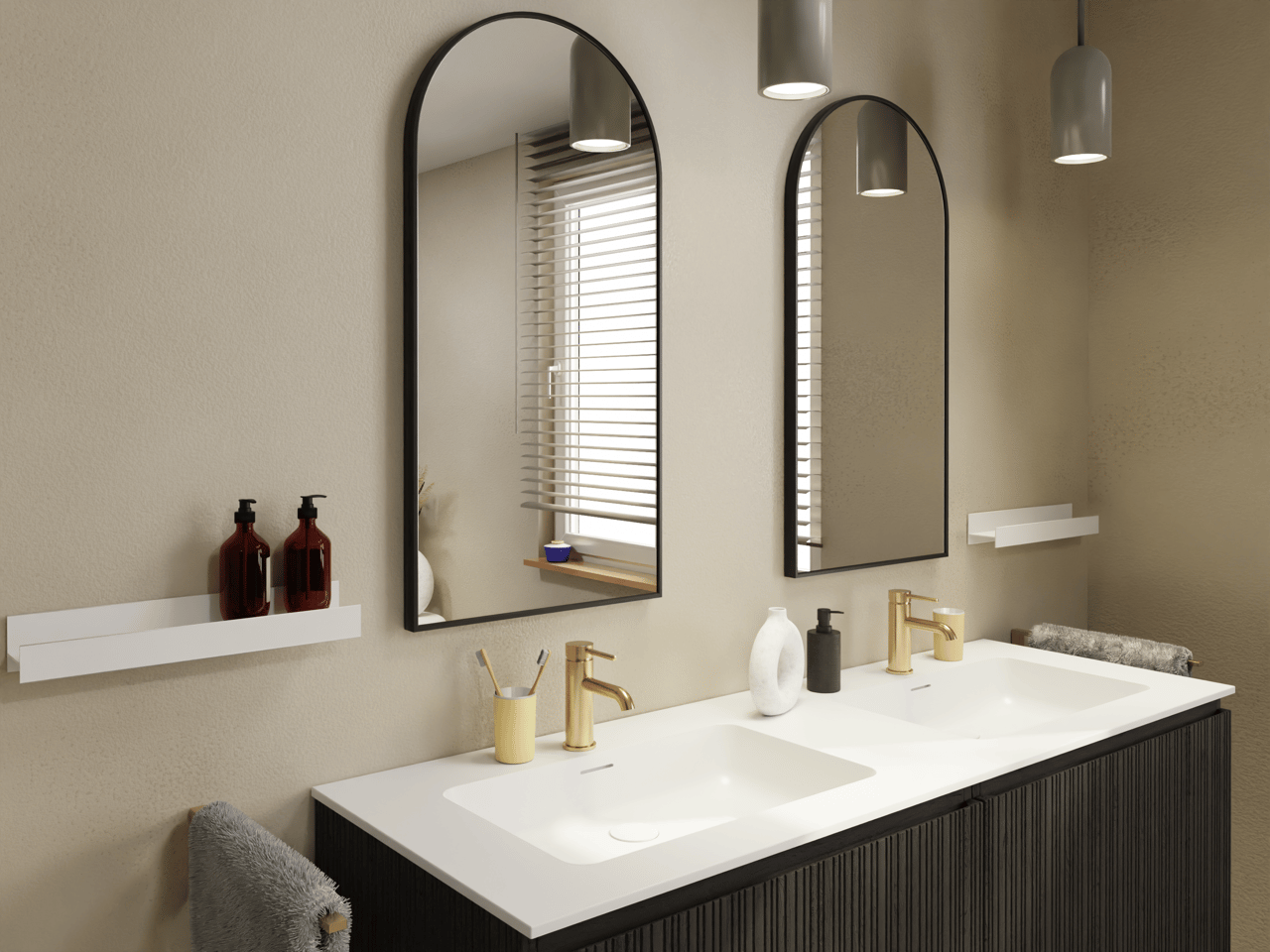 Storke Mata dubbele wastafel matte solid surface 150 x 52 cm, crepine inbegrepen