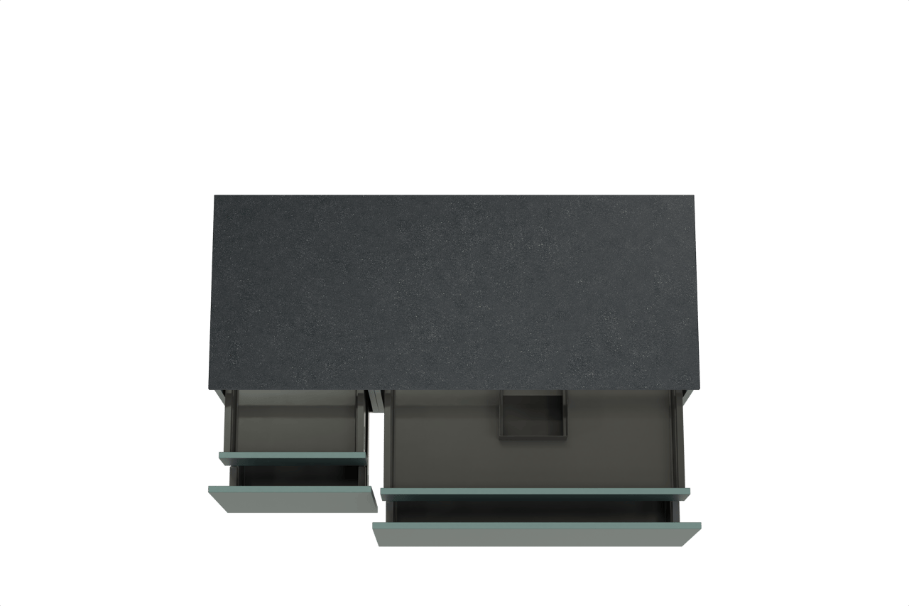 Balmani Sfera zwevend badkamermeubel 135 x 55 cm forest met Stretto enkel of dubbel tablet in graniet zwart