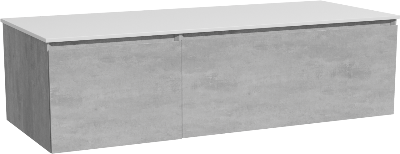 Storke Edge hängendes Möbelstück Set: 130 x 52 cm, Beton dunkelgrau, mit Tavola Einzel- oder Doppel Waschtischplatte, Solid Surface Weiß matt