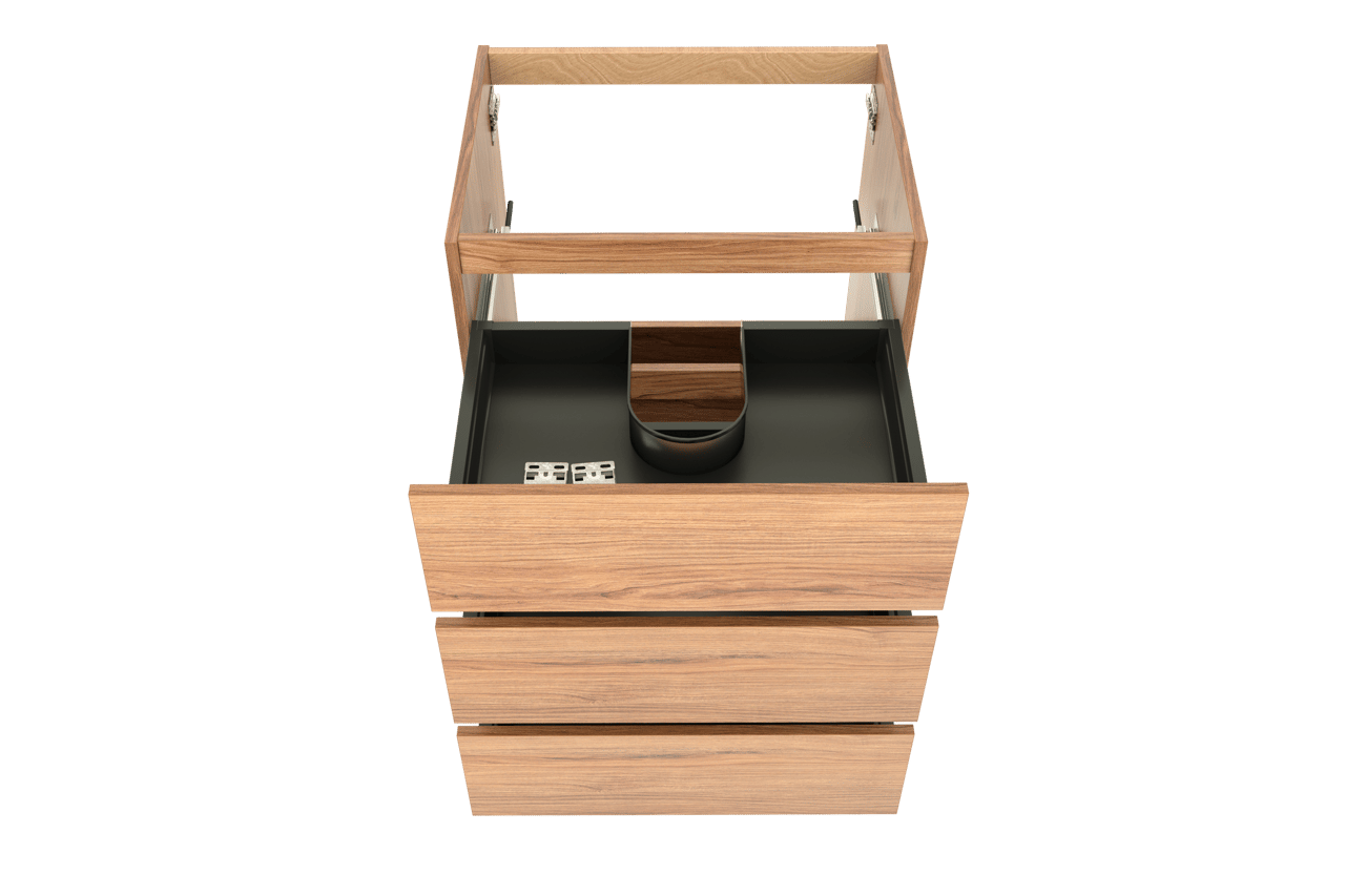 Balmani Lucida stehender Waschbeckenunterschrank: 67,5 x 55 cm, Teak, 3 Schubladen