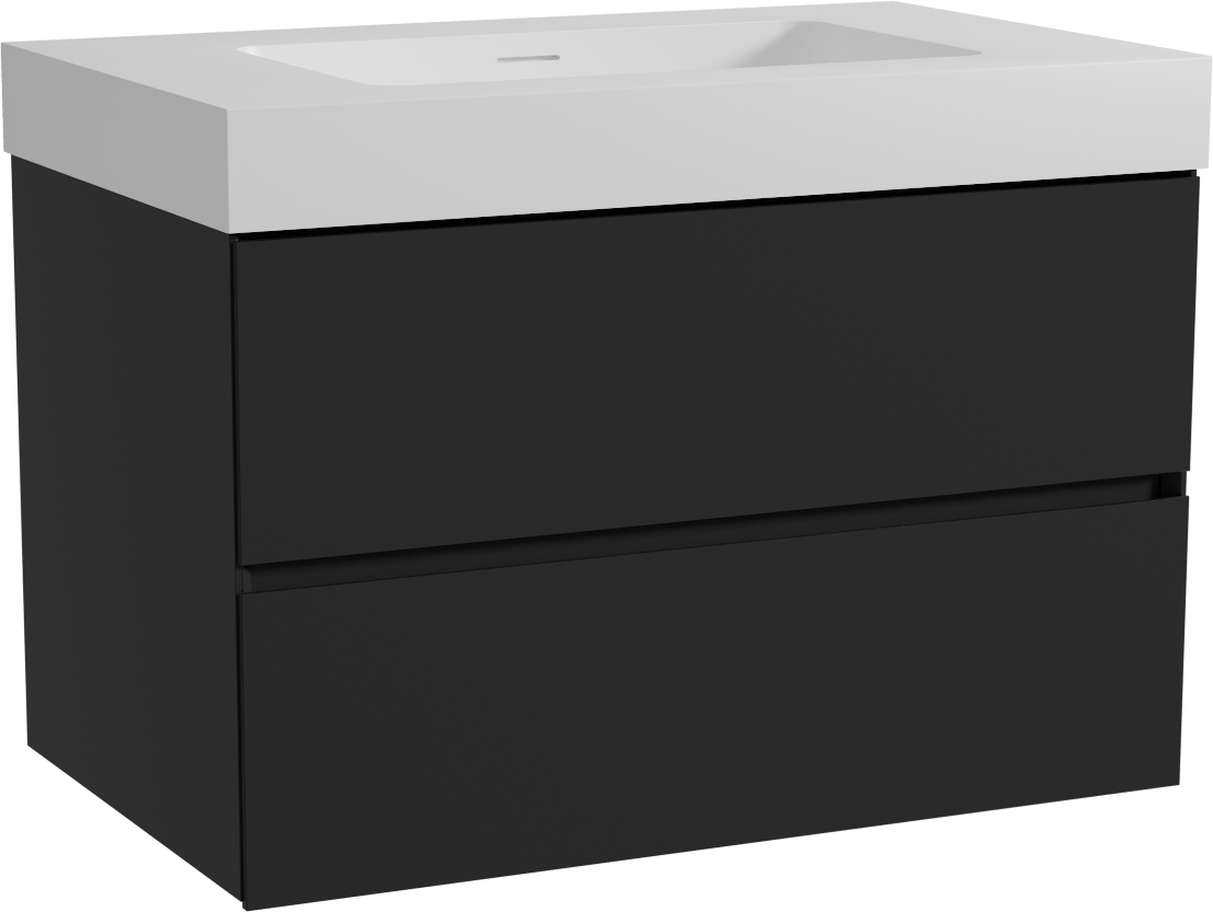 Storke Edge zwevend badmeubel 85 x 52 cm mat zwart met Mata High enkele wastafel in solid surface mat wit