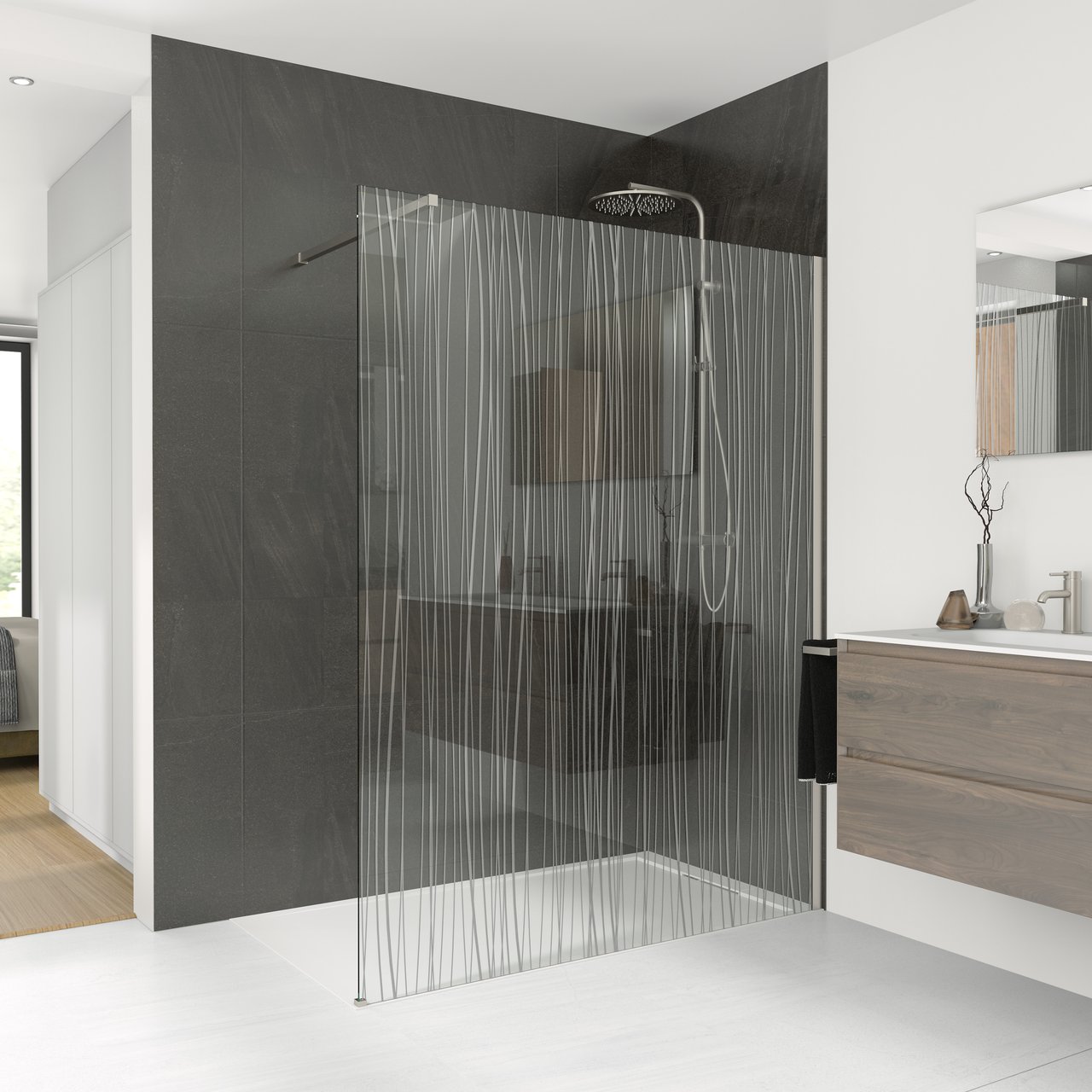 Balmani Modular douche à l'italienne 100 x 200 cm verre mikado profil inox brossé