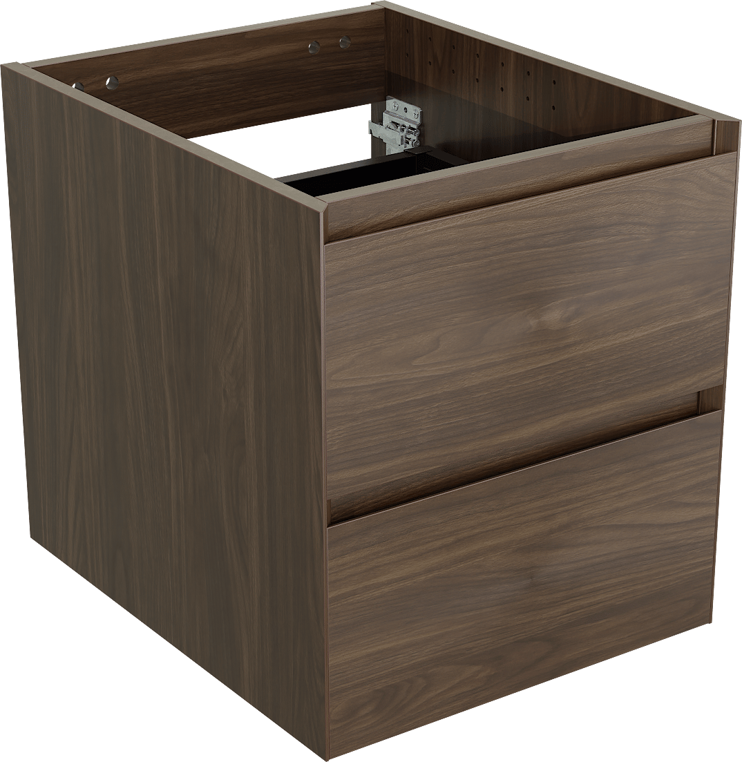 Balmani Mitra hängender Waschbeckenunterschrank 45 x 55 cm Amerikanischer Nussbaum 2 Schubladen