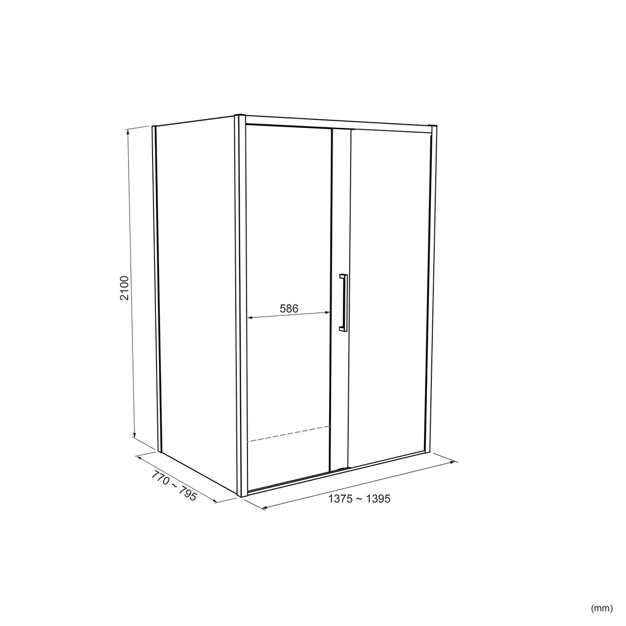 Balmani Senses Design douche en coin avec porte coulissante à droite et paroi latérale fixe, 140 x 80 cm, Verre fumé, Profil Brushed CoolMetal, coating inclus
