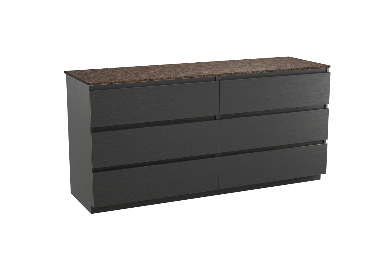 Balmani Lucida freistehendes Möbelstück Set: 180 x 55 cm, Schwarze Eiche, mit Stretto Einzel- oder Doppel Waschtischplatte, Marmor Dark Emperador