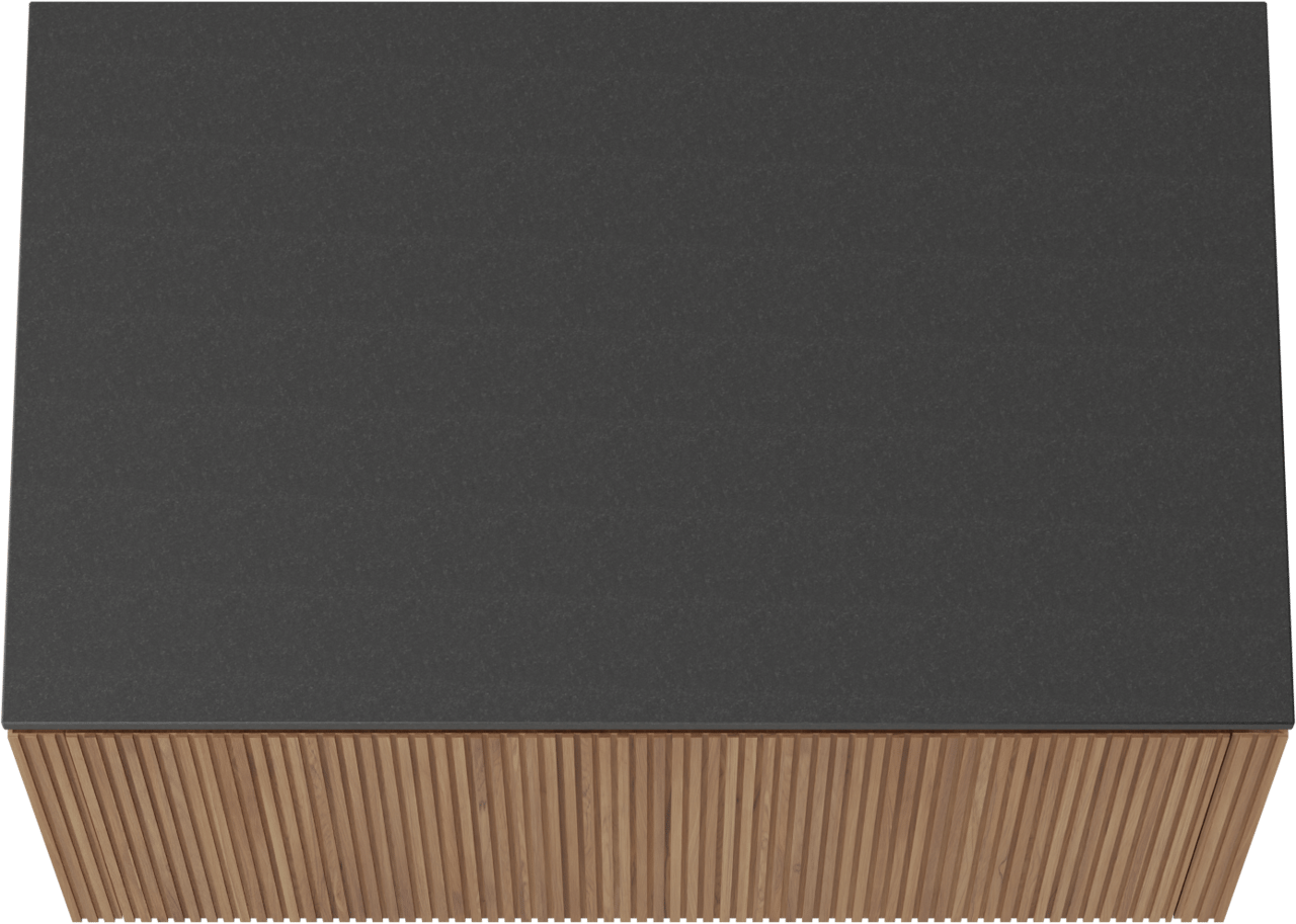 Balmani Eclips hängendes Möbelstück Set: 90 x 55 cm, Teak, mit Stretto Einzel Waschtischplatte Granit poliert, Vertikale symmetrische gerade Rippe