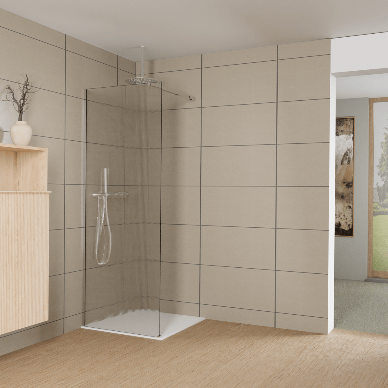 Balmani Modular inloopdouche: 80 x 200 cm, Ribs met coating, Glanzend chroom profielen