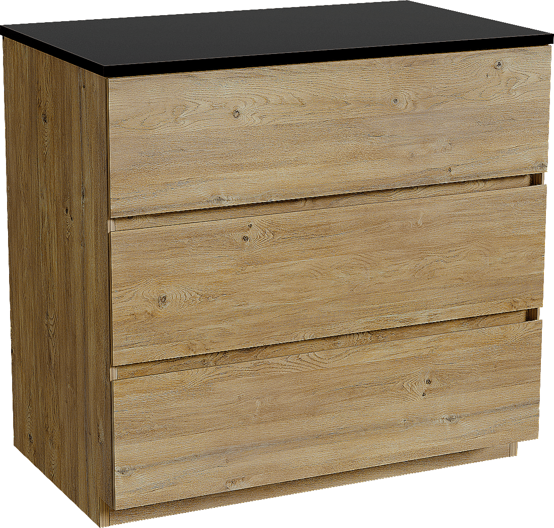 Storke Edge freistehendes Möbelstück Set: 85 x 52 cm, Rohe Eiche, mit Panton Einzel Waschtischplatte, Pulverbeschichtetes MDF Schwarz matt