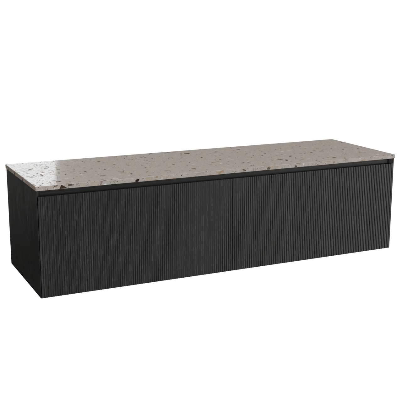 Balmani Fila meuble salle de bains suspendu 180 x 55 cm chêne noir avec Stretto tablette simple ou double en terrazzo greige terrazzo, Nervure droite symétrique verticale