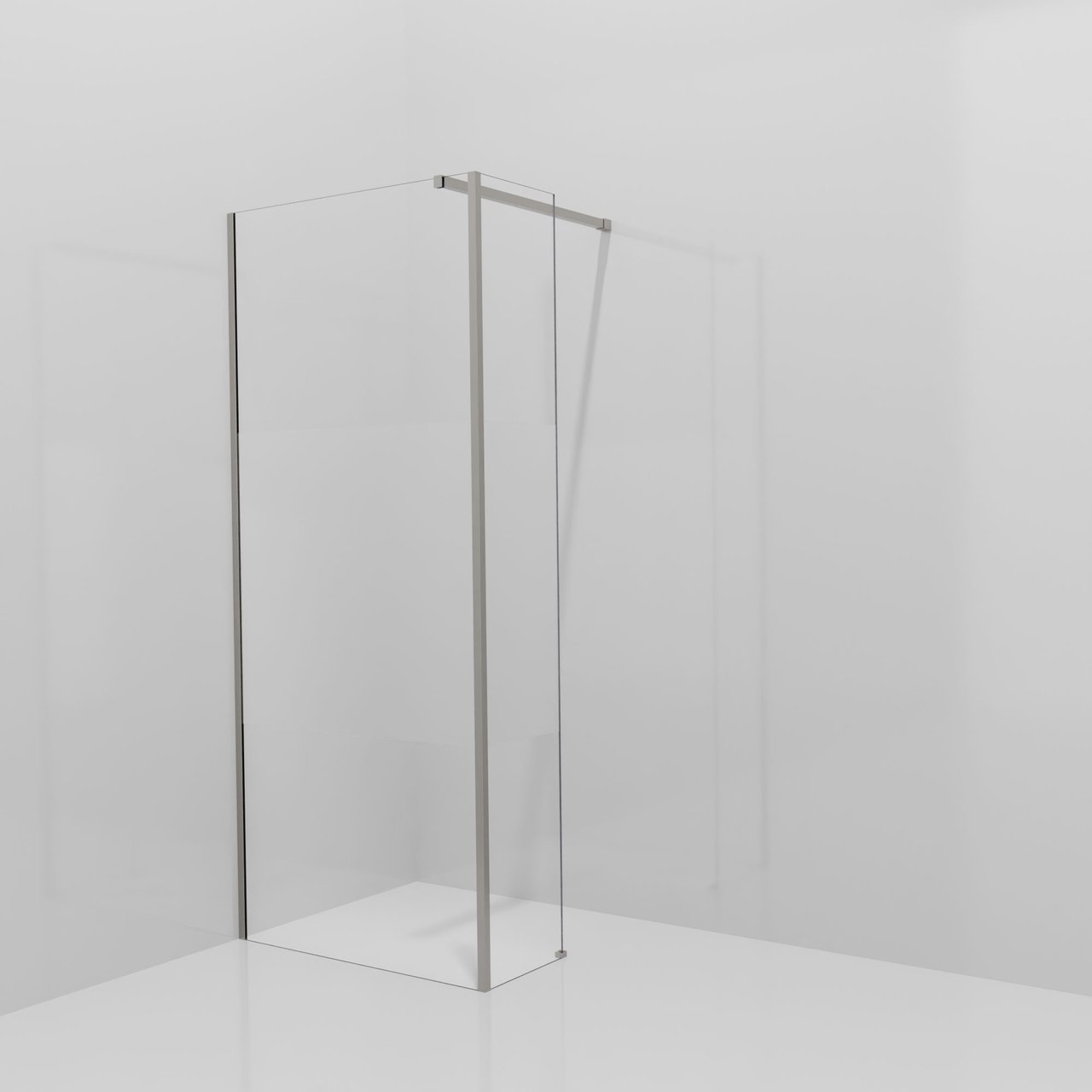 Balmani Modular Walk-In Dusche mit fester Seitenwand: 90 x 200 cm, Klarglas mit mattiertem Streifen, Profil Brushed Inox