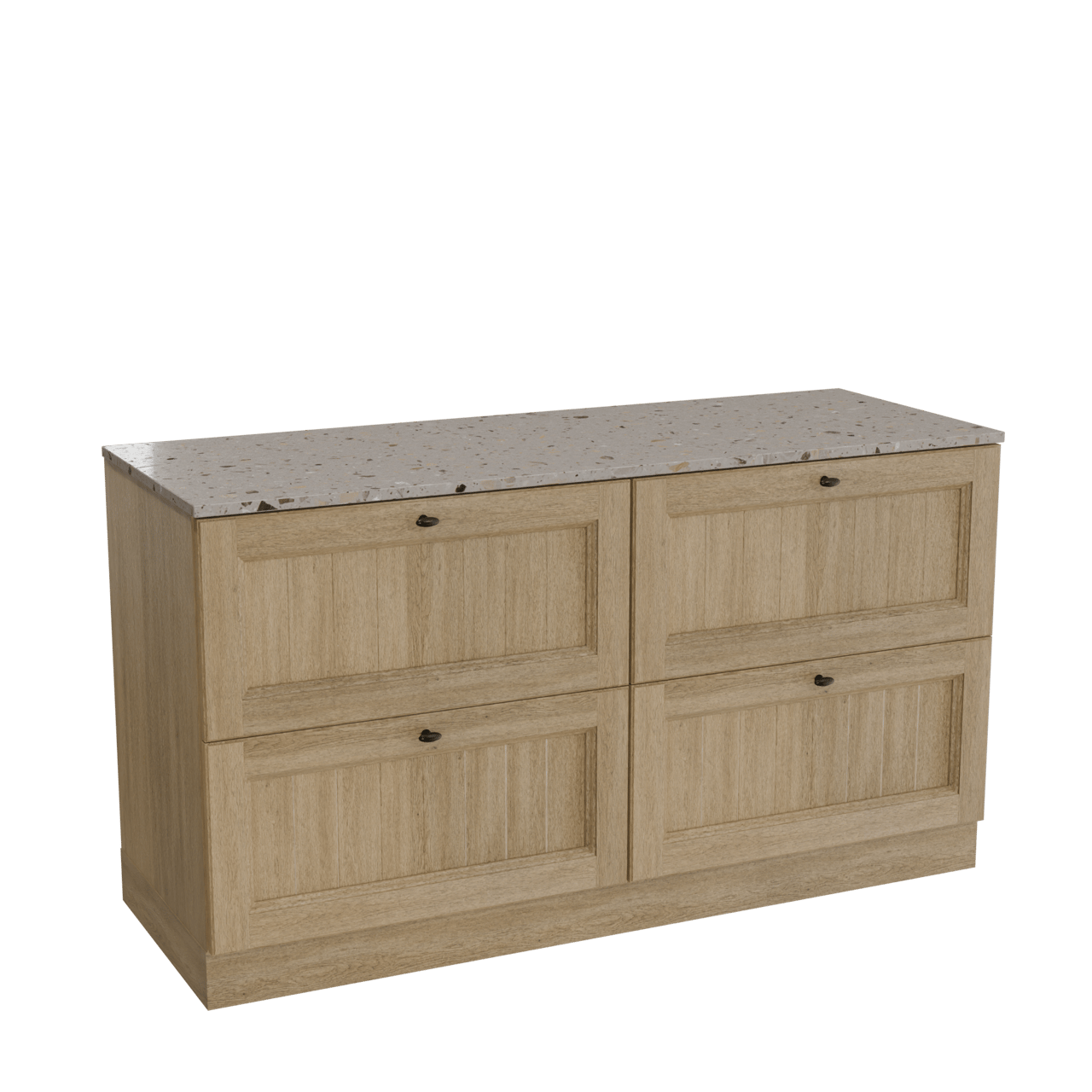 Balmani Lemon staand badmeubel 150 x 55 cm verweerd eiken met Stretto enkel of dubbel wastafelblad in terrazzo greige terrazzo