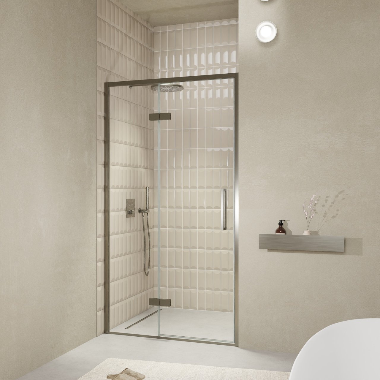 Balmani Senses Design douche draaideur links 120 cm x 210 cm Helder glas, Brushed GunMetal profielen