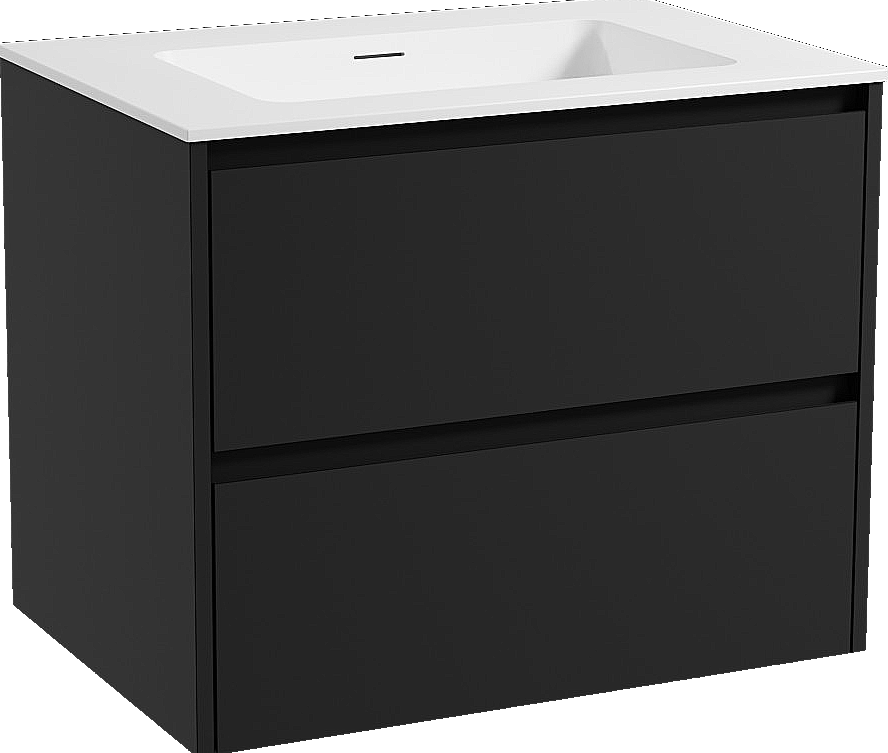 Storke Seda zwevend badmeubel 75 x 52 cm mat zwart met Mata enkele wastafel in solid surface mat wit