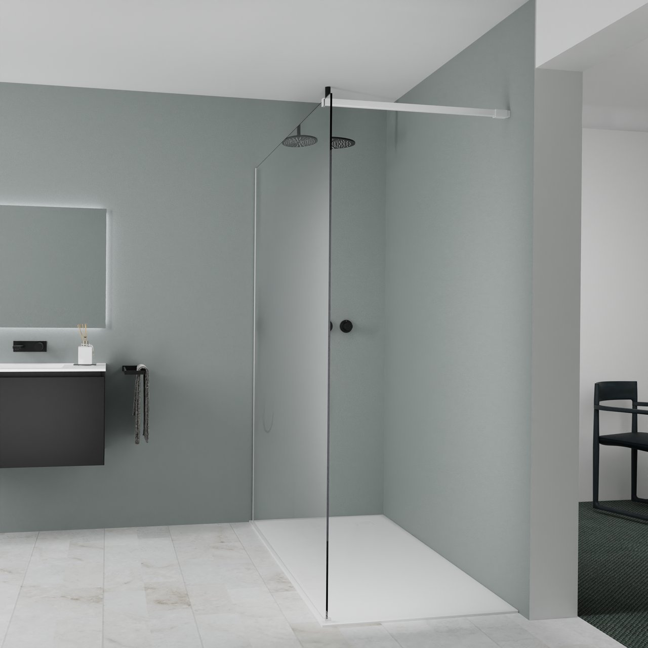 Balmani Modular Walk-In Dusche: 180 x 200 cm, Permafrost, inklusive Coating, Profil Weiß matt