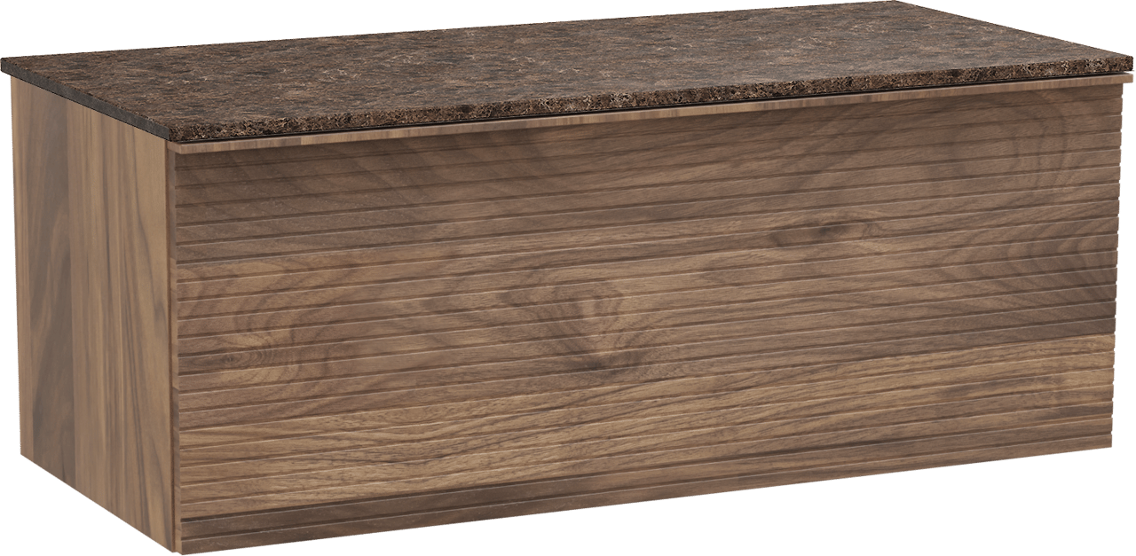 Balmani Forma meuble salle de bains suspendu 120 x 55 cm noyer américain avec Stretto tablette simple ou double en marbre dark emperador, Nervure droite symétrique horizontale