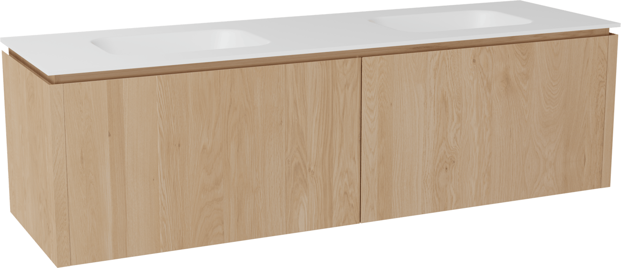 Balmani Eclips meuble salle de bains suspendu 180 x 55 cm Chêne naturelle avec Tablo Arcato double vasque en Solid Surface blanc mat