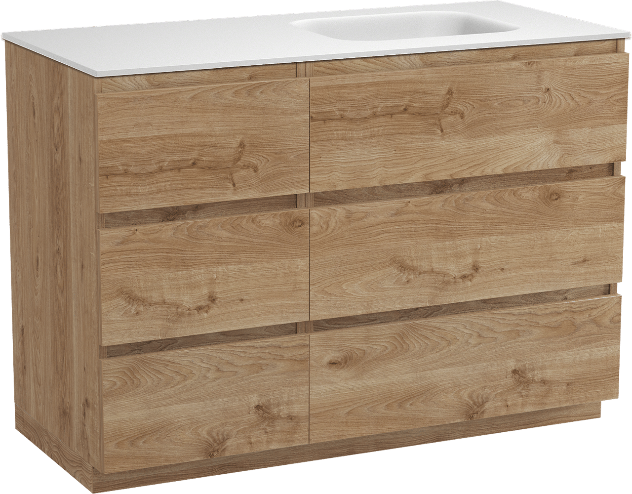 Balmani Lucida meuble salle de bains à poser 120 x 55 cm chêne brut avec Tablo Arcato vasque asymétrique droite en solid surface blanc mat