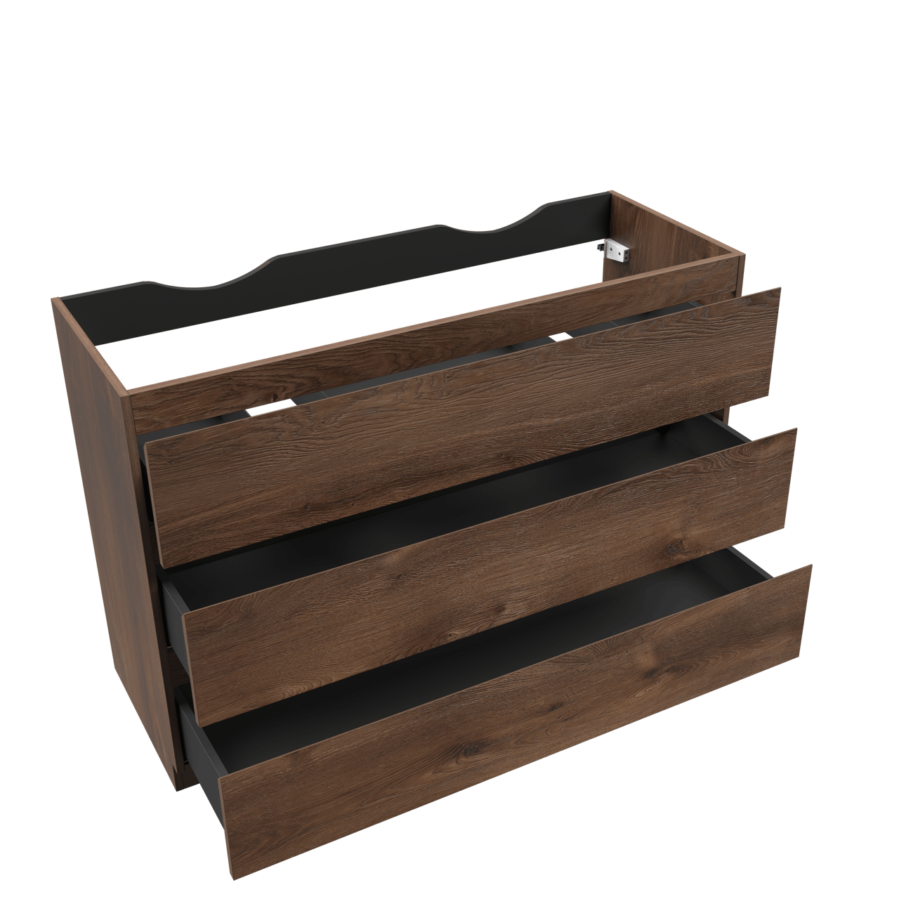 Linie Lado stehender Waschbeckenunterschrank: 120 x 46 cm, braune Eiche, 3 Schubladen