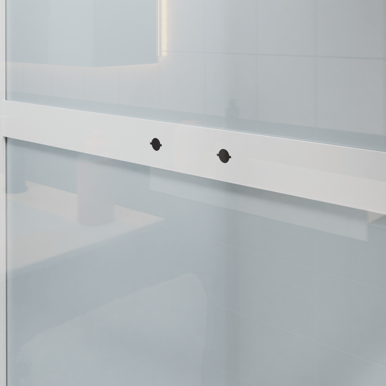 Luca Varess Talan kwartronde complete douchecabine met schuifdeuren 90 x 90 cm helder glas met mat gestreepte strook glans wit profiel