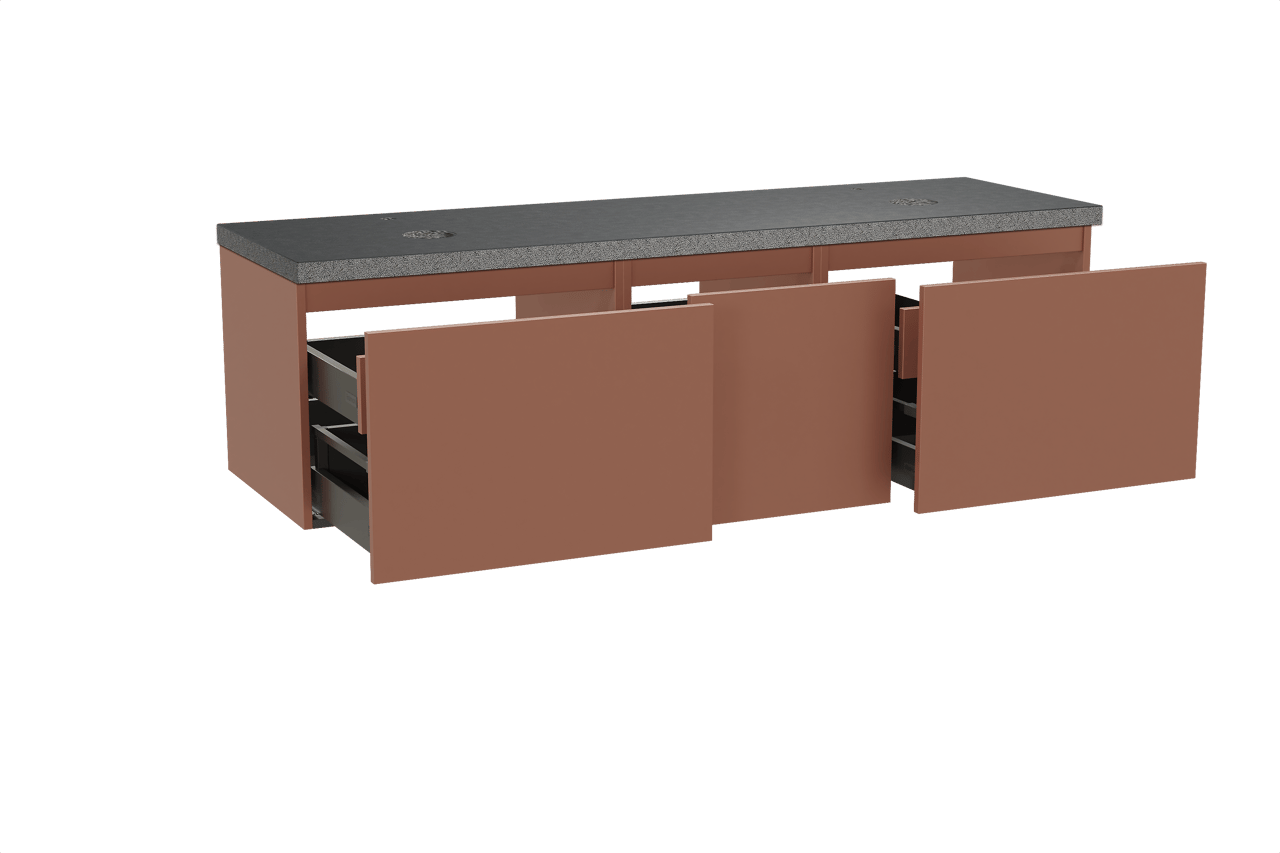 Balmani Sfera zwevend badmeubel 180 x 55 cm cotto met Rock dubbel wastafelblad in zwart graniet