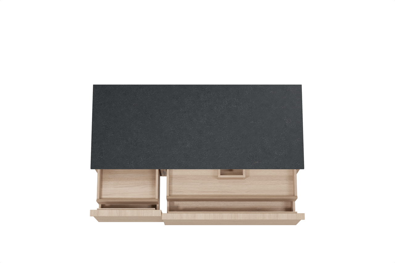 Balmani Forma meuble salle de bains suspendu 135 x 55 cm chêne naturel avec Stretto tablette simple ou double en granit noir, Nervure droite symétrique horizontale