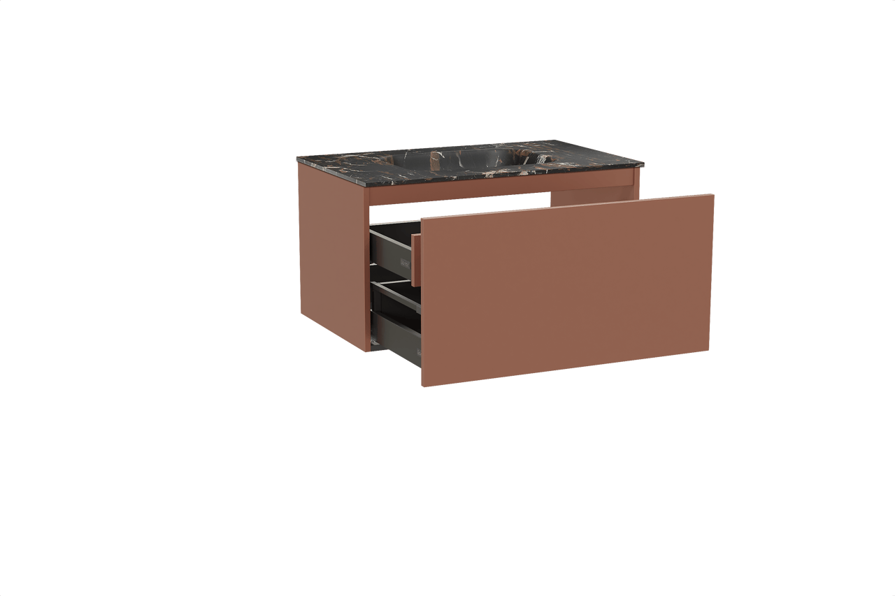 Balmani Sfera hängendes Möbelstück Set: 90 x 55 cm, Cotto, mit Tablo Arcato Einzelwaschtisch, Marmor Portoro Gold