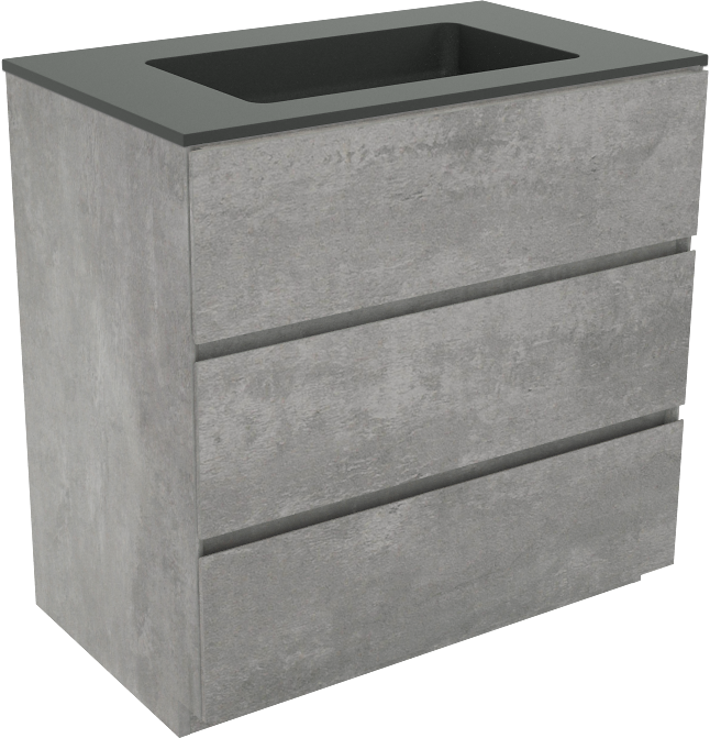 Storke Edge stehendes Badmöbel-Set, 85 x 52 cm, Beton dunkelgrau, mit Scuro Einzelwaschtisch in mattem Quarz