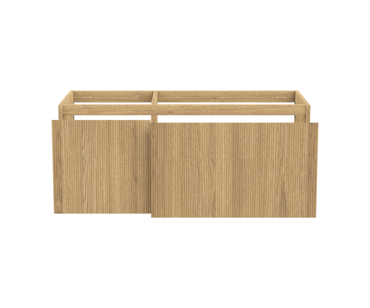 Balmani Fila hängender Waschbeckenunterschrank: 120 x 55 cm, asymmetrisch rechts, Eiche Natur, Furnierholz, 4 Schubladen